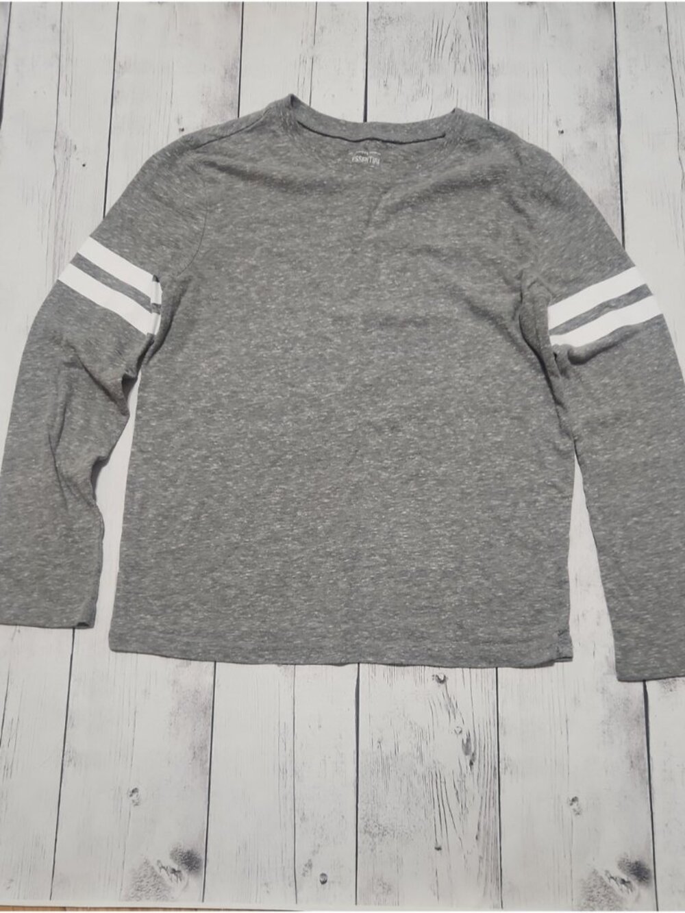 Jumping Beans Essential Tee Rugby Long Sleeve Girls Size 10 Gray And White Top